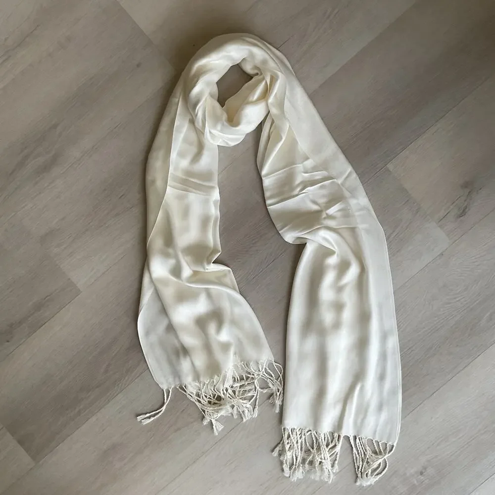 Womens Fashion Scarf Tassels Cream 72 inches